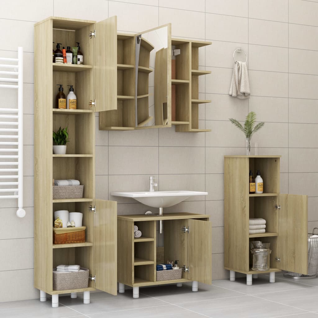 Bathroom Mirror Cabinet 80x20.5x64 cm Engineered Wood , Mirror Cabinet , Bathroom Vanity Units,Cabinets & Storage -,Frameless,Furniture -,Hardware -,Home Decor,Home Furnishings,Interior Design,Modern Design,new-305021,Outdoor Benches,Vanity Units -