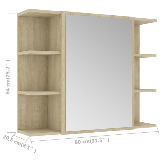 Bathroom Mirror Cabinet 80x20.5x64 cm Engineered Wood , Mirror Cabinet , Bathroom Vanity Units,Cabinets & Storage -,Frameless,Furniture -,Hardware -,Home Decor,Home Furnishings,Interior Design,Modern Design,new-305021,Outdoor Benches,Vanity Units -