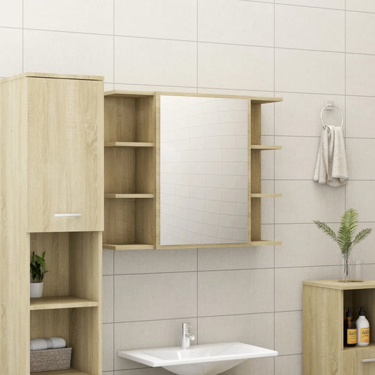 Bathroom Mirror Cabinet 80x20.5x64 cm Engineered Wood , Mirror Cabinet , Bathroom Vanity Units,Cabinets & Storage -,Frameless,Furniture -,Hardware -,Home Decor,Home Furnishings,Interior Design,Modern Design,new-305021,Outdoor Benches,Vanity Units -