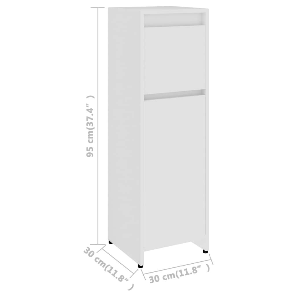 White bathroom cabinet 30x30x95 cm, engineered wood, featuring 1 drawer, 1 door, and spacious compartments for organized storage.