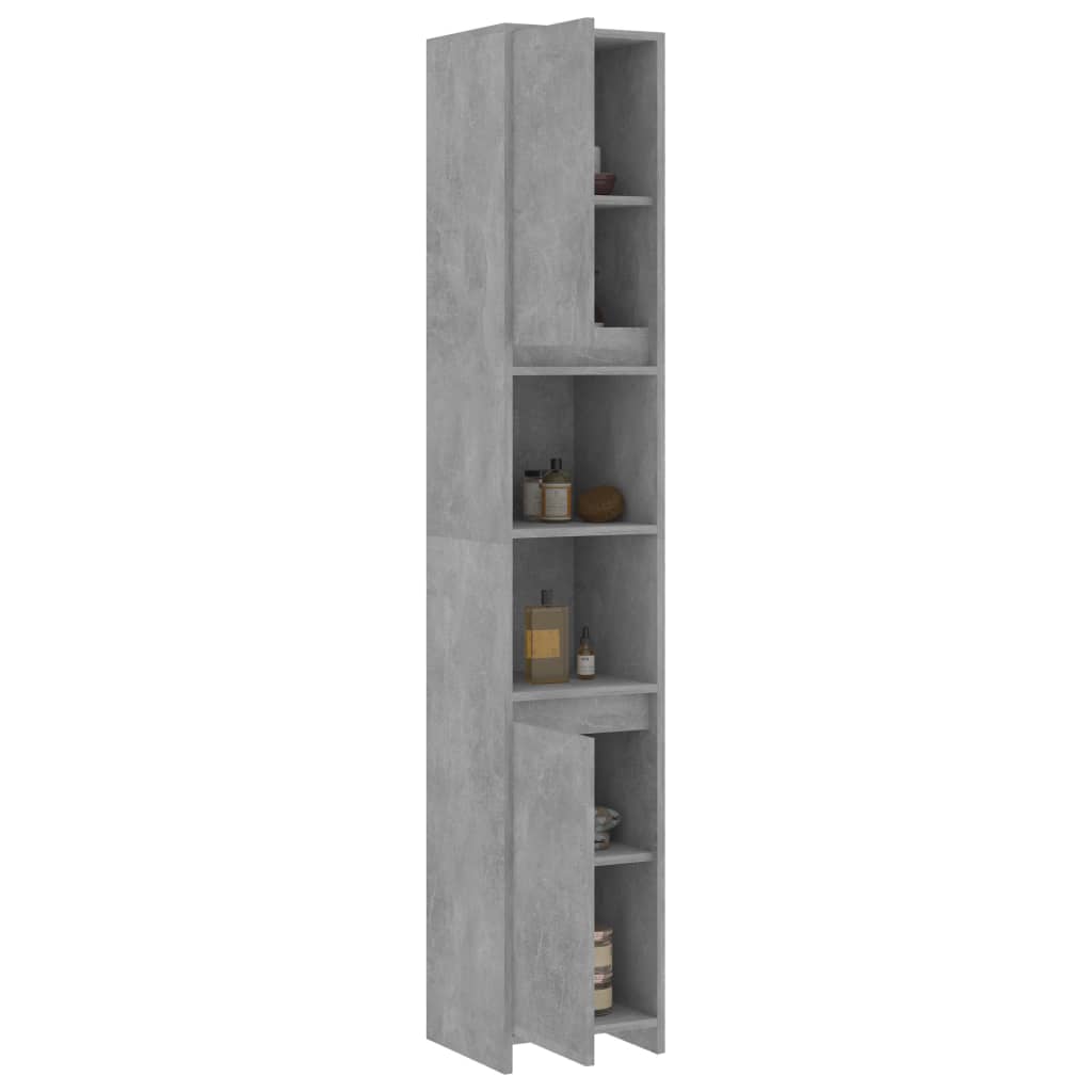 Bathroom cabinet in concrete grey finish with 6 compartments and 2 doors for organized storage in engineered wood.