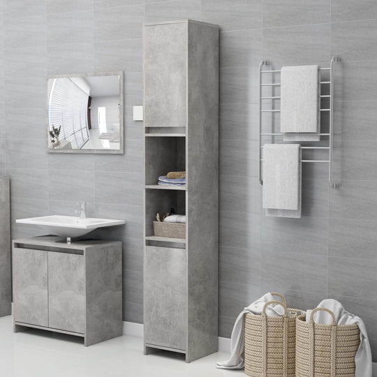 Bathroom cabinet in concrete grey, 30x30x183.5 cm, engineered wood with sleek design and storage compartments.