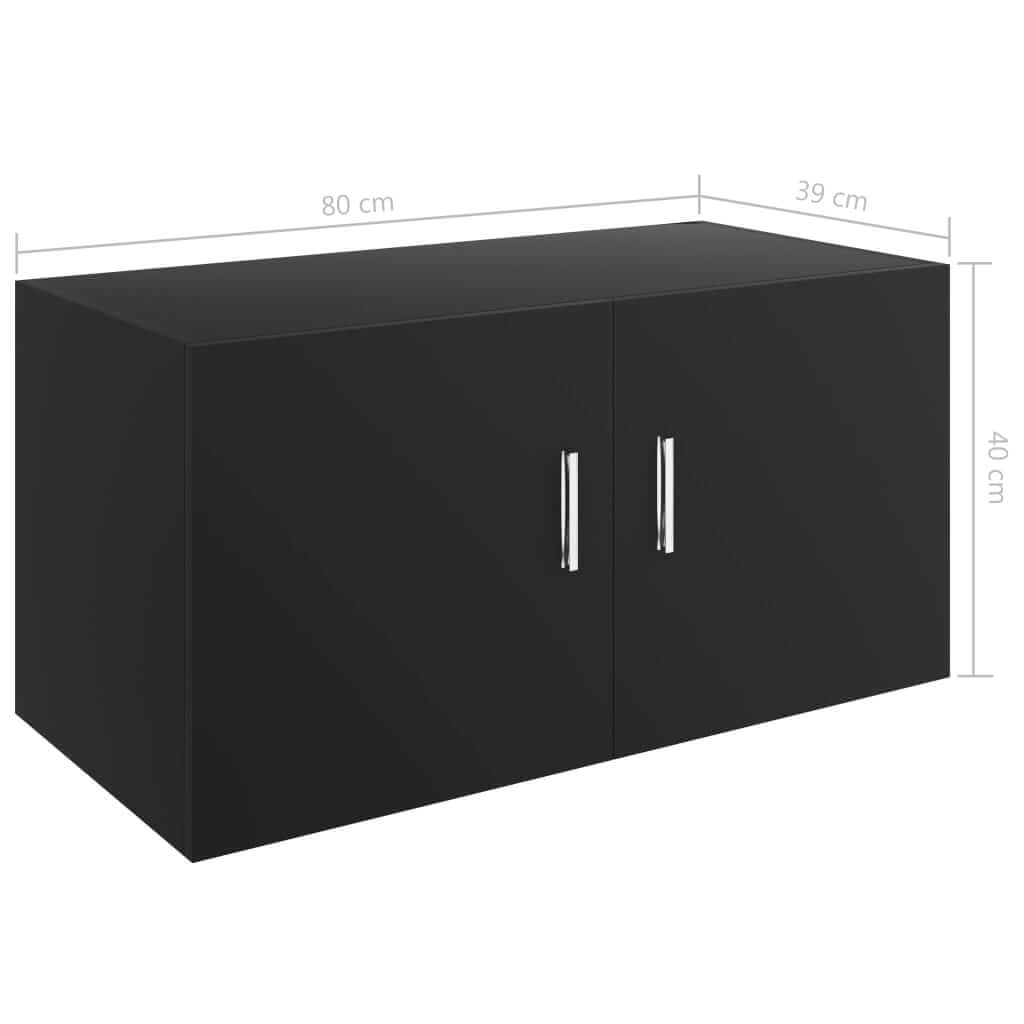 Wall mounted black cabinet 80x39x40 cm with two doors, perfect for storage and display in any room.