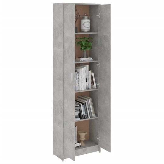 Hallway wardrobe in concrete grey with five compartments for organized storage of clothes and essentials. Perfect for any space.