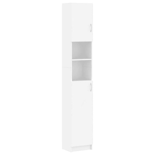 Bathroom Cabinet 32x25.5x190 cm Engineered Wood - tall white cabinet with shelves.