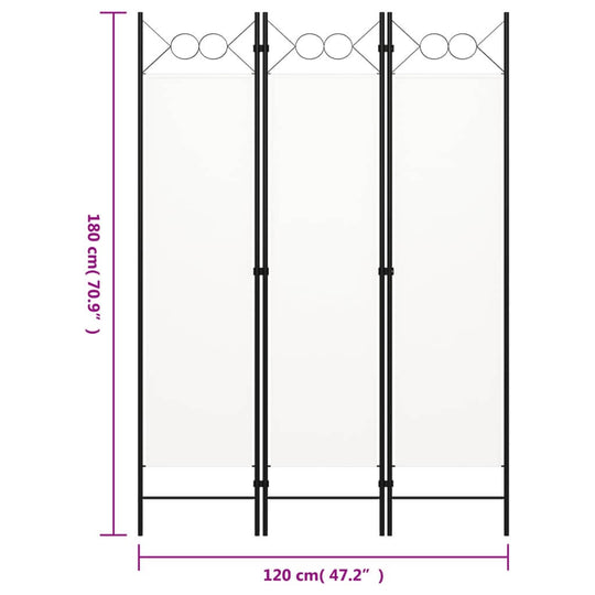 3-panel room divider in white, 120x180 cm, featuring elegant circle design; ideal for privacy and decoration.