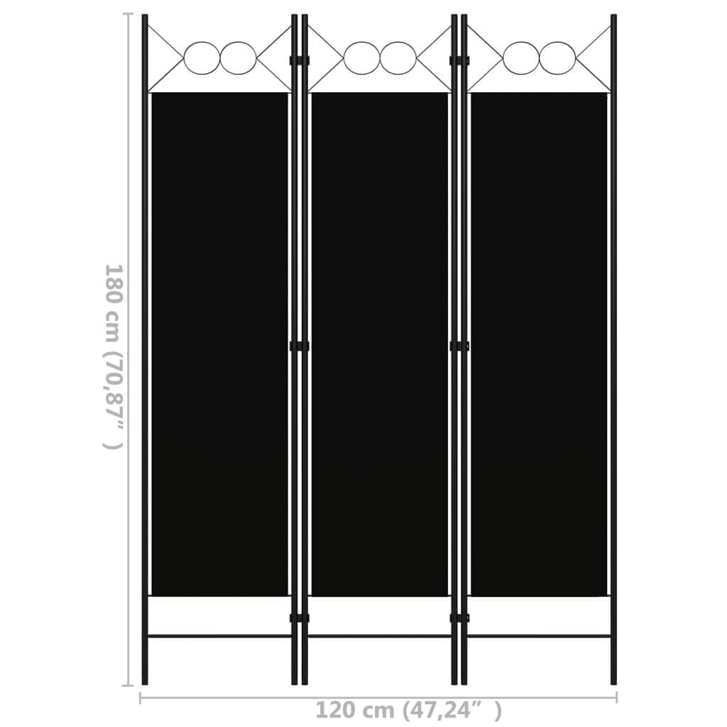 3-Panel Room Divider Black 120x180 cm