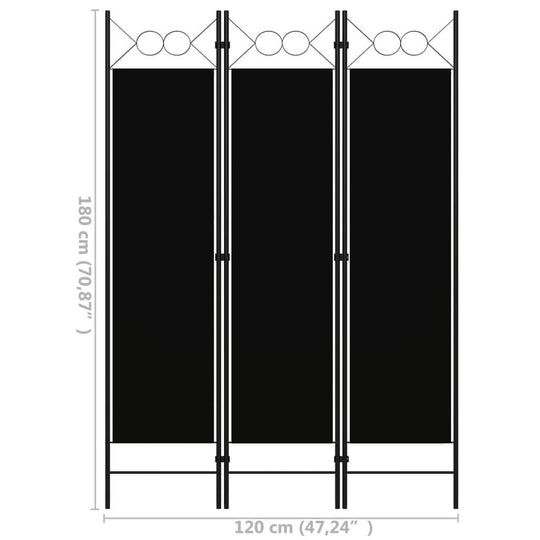 3-Panel Room Divider Black 120x180 cm