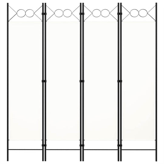 4-panel white room divider with circle design, ideal for privacy and decoration, suitable for outdoor furniture.