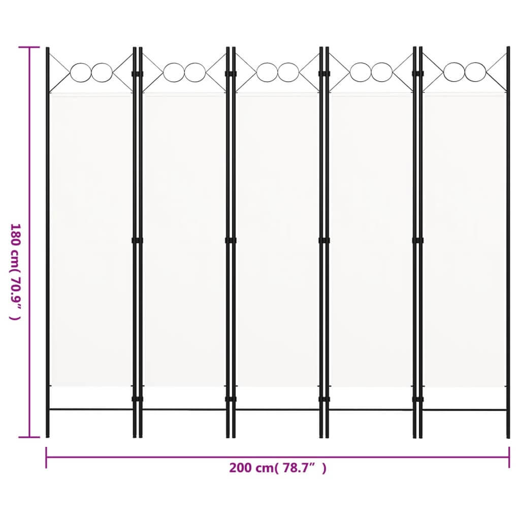 5-Panel Room Divider Cream 200x180 cm , Furniture -> Room Dividers