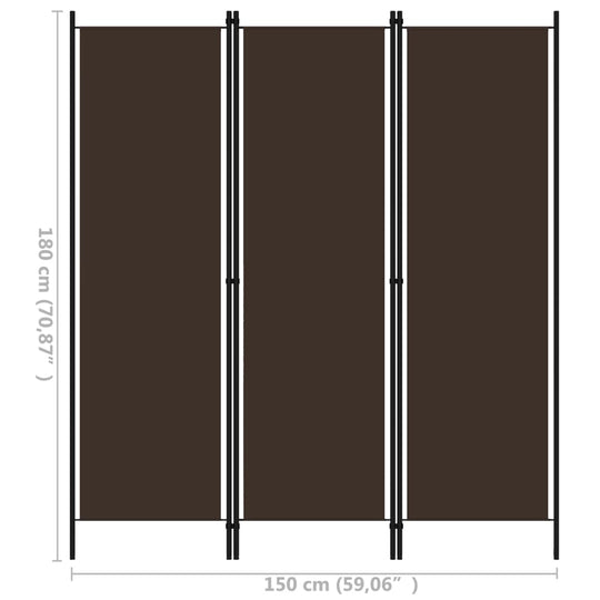 3-Panel Room Divider Brown 150x180 cm