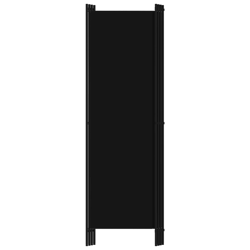 4-panel black room divider made of powder-coated iron and fabric, ideal for privacy and decoration in any space.