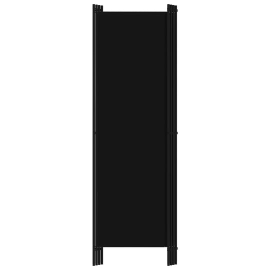 4-panel black room divider made of powder-coated iron and fabric, ideal for privacy and decoration in any space.