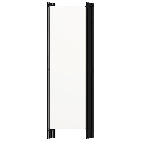 6-Panel Room Divider 300x180 cm with a white fabric screen and a durable black iron frame.