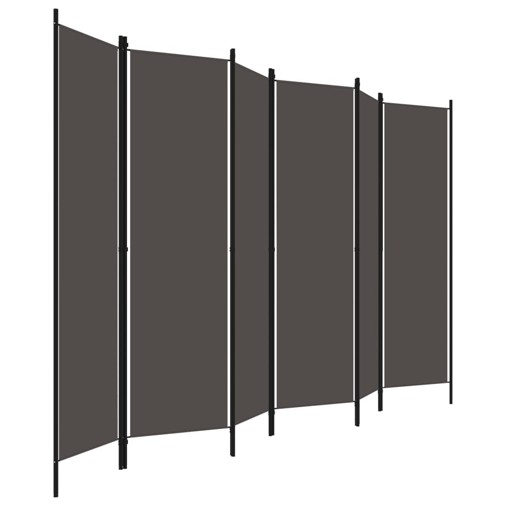 6-panel anthracite room divider, freestanding privacy screen made of iron frame and fabric, versatile for home decor and outdoor settings.