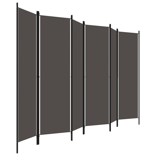 6-panel anthracite room divider, freestanding privacy screen made of iron frame and fabric, versatile for home decor and outdoor settings.