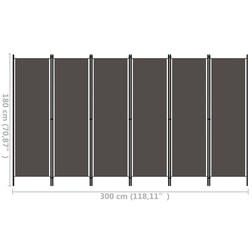 6-panel room divider in anthracite color, 300x180 cm dimensions, ideal for privacy and decoration in living spaces.