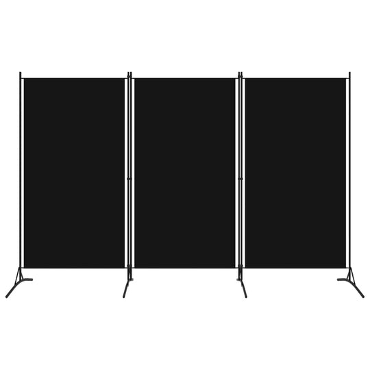 Black 3-panel room divider offering privacy and decoration, lightweight and foldable, ideal for indoor and outdoor use.