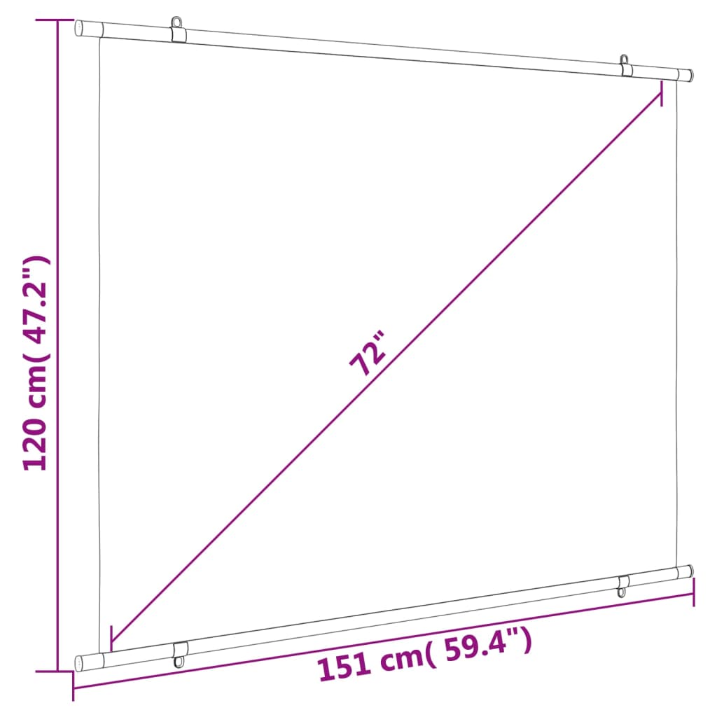 Projection Screen dimensions of 120 cm height and 151 cm width with a diagonal of 72 inches for optimal viewing.