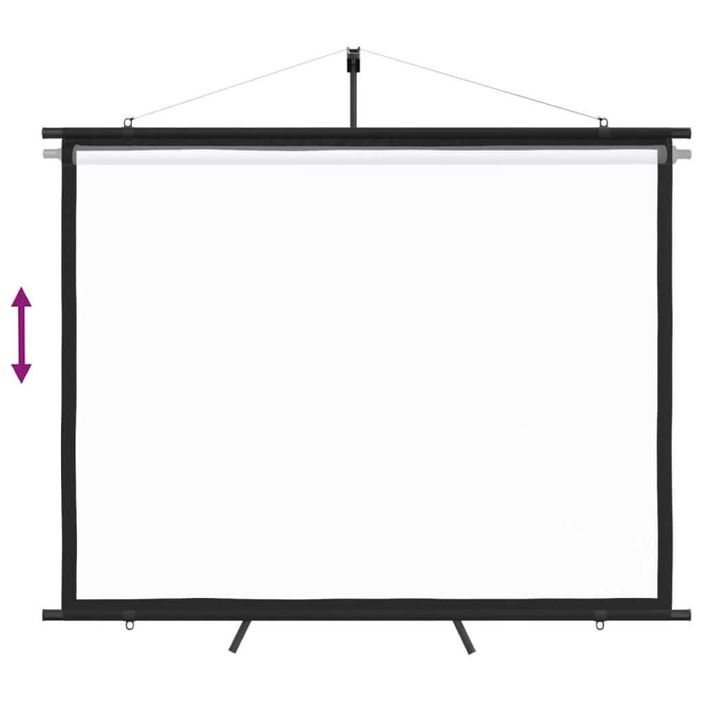 Adjustable 84" 4:3 projection screen with black frame, ideal for presentations, home theater, and outdoor use.