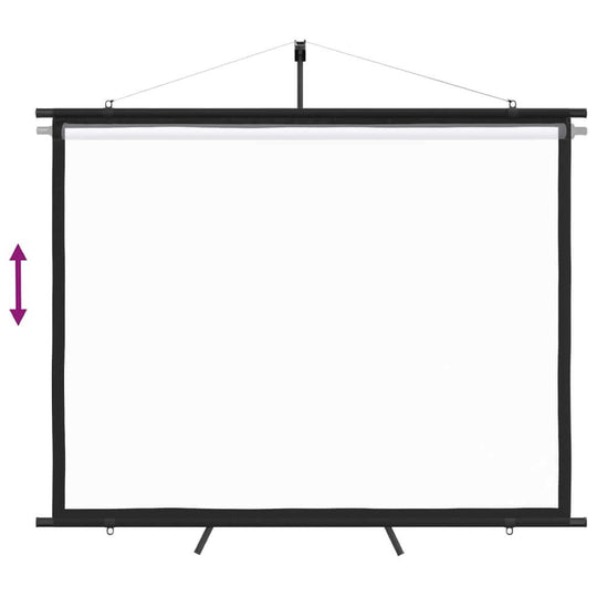 Adjustable 84" 4:3 projection screen with black frame, ideal for presentations, home theater, and outdoor use.