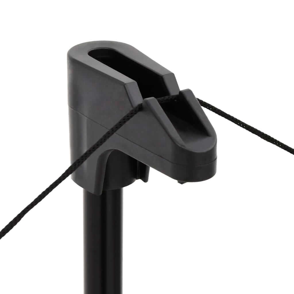 Close-up of tripod projection screen support with cable holder for enhanced stability and functionality.