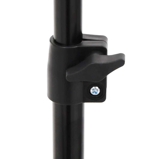 Close-up of height-adjustable tripod mechanism for projection screen, ensuring stability and ease of use.