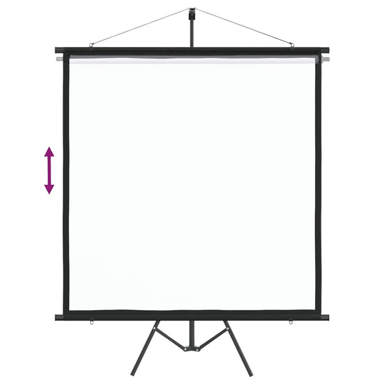 Projection screen with height-adjustable tripod, 89" matte white surface for clear images and presentations.