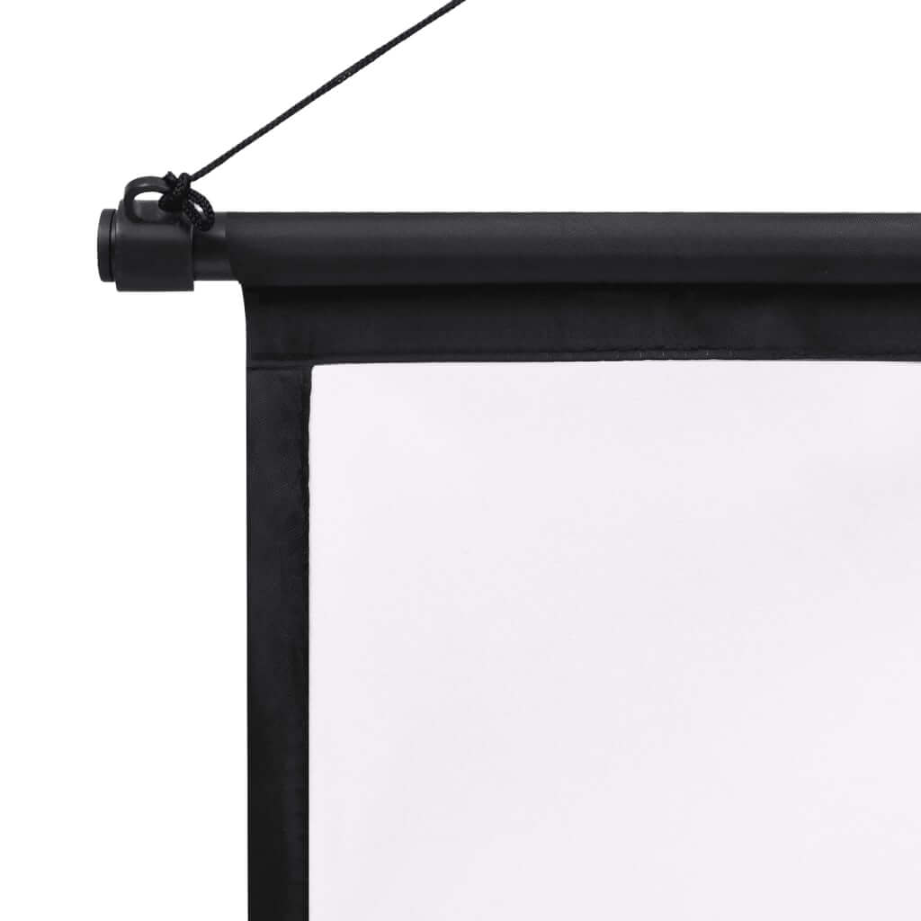 Close-up of the top edge of a projection screen with a black border and mounting mechanism, suitable for presentations.