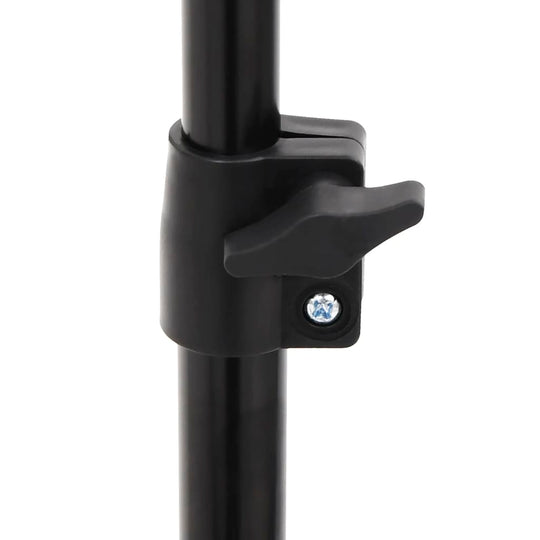 Close-up of height-adjustable tripod latch for projection screen setup, ensuring stability and ease of use.