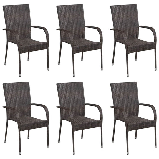 Stackable Outdoor Chairs 6 pcs Poly Rattan Brown