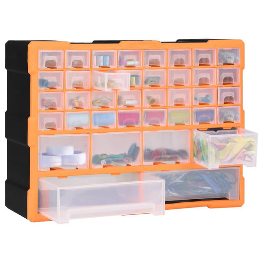 Multi-drawer organiser with 38 drawers for tools and accessories, ideal for sewing and storage, 52x16x37.5 cm size.