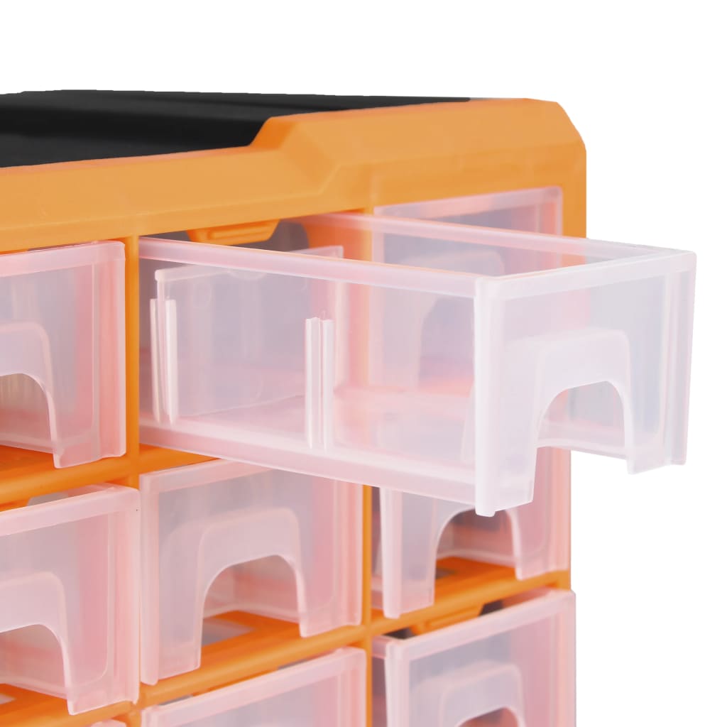 Multi-drawer organiser showing transparent drawers being pulled out, designed for versatile storage solutions.