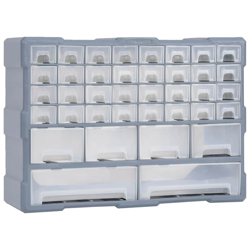 Multi-drawer organiser featuring 38 drawers for tools and accessories, 52x16x37.5 cm, ideal for sewing or craft storage.