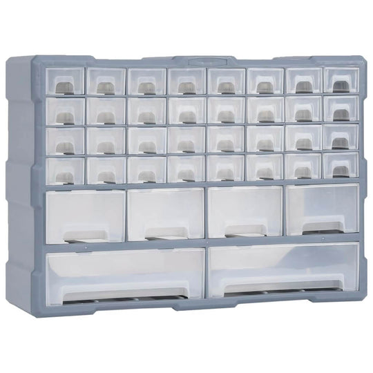 Multi-drawer organiser featuring 38 drawers for tools and accessories, 52x16x37.5 cm, ideal for sewing or craft storage.