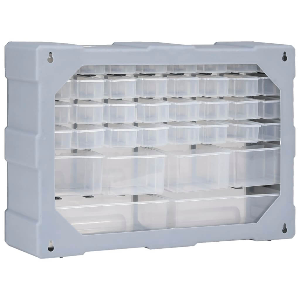 Multi-drawer organiser with 38 transparent drawers, perfect for storing tools, accessories, and craft items.