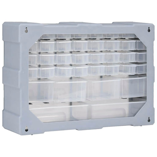 Multi-drawer organiser with 38 transparent drawers, perfect for storing tools, accessories, and craft items.