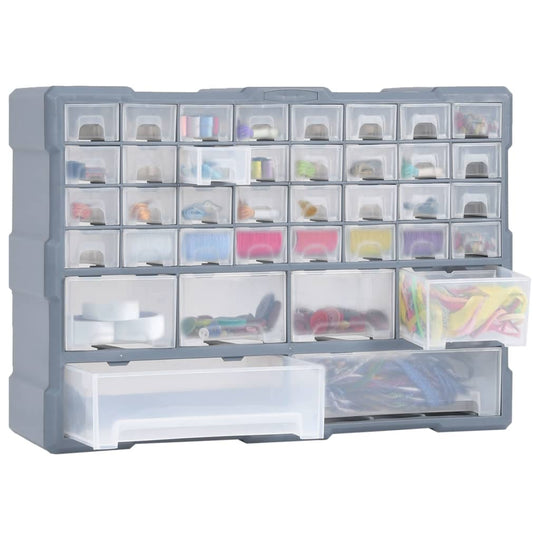 Multi-drawer organiser with 38 transparent drawers, ideal for storing sewing supplies and small tools, 52x16x37.5 cm.