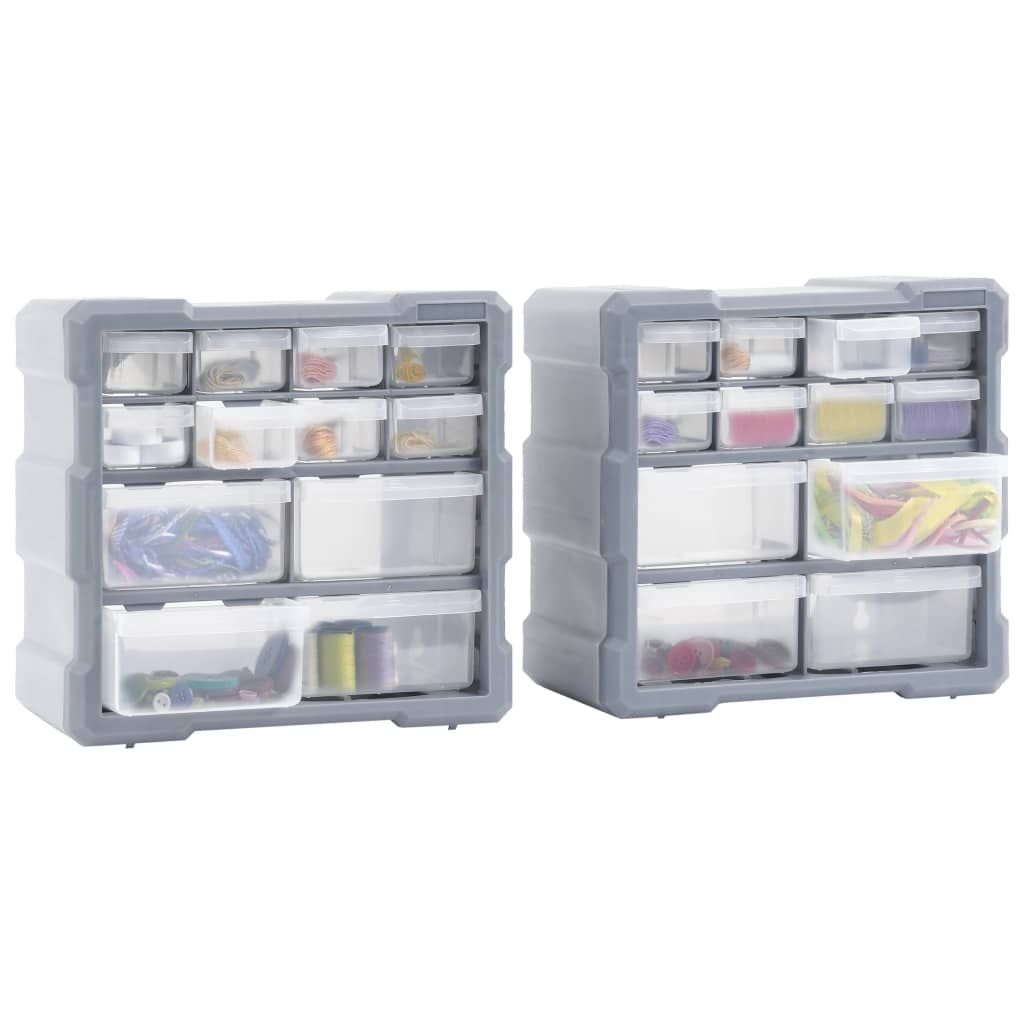 Multi-drawer organisers with 24 clear drawers for storage, perfect for crafting, sewing, and tool organization.