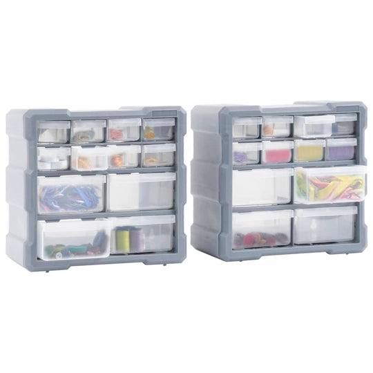 Multi-drawer organisers with 24 clear drawers for storage, perfect for crafting, sewing, and tool organization.