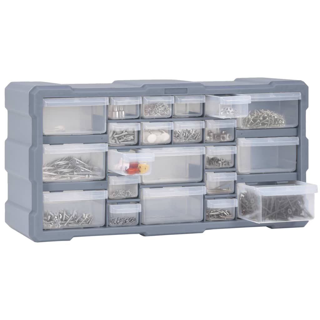 Multi-drawer Organiser with 49x16x25.5 cm containing 22 organized drawers for storage of tools and accessories.