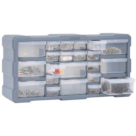 Multi-drawer Organiser with 49x16x25.5 cm containing 22 organized drawers for storage of tools and accessories.