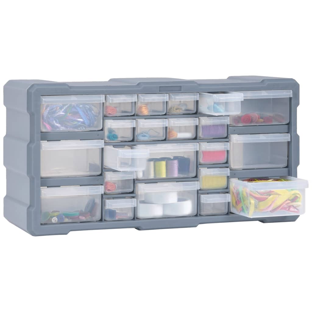 Multi-drawer Organiser with 49x16x25.5 cm showcasing multiple drawers filled with colorful items and accessories.