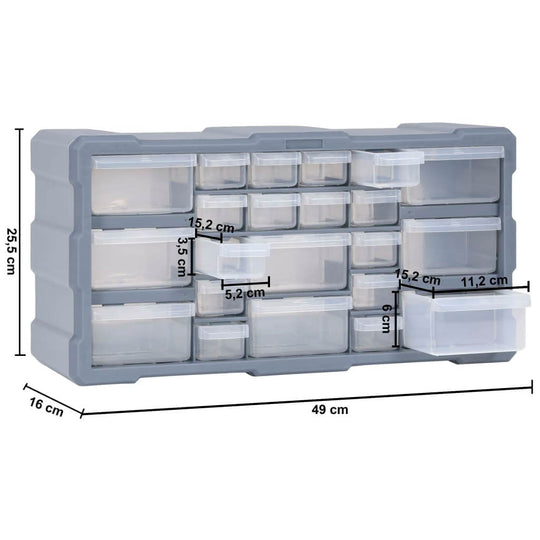 Multi-drawer Organiser with 49x16x25.5 cm featuring 22 drawers for storage and organization.