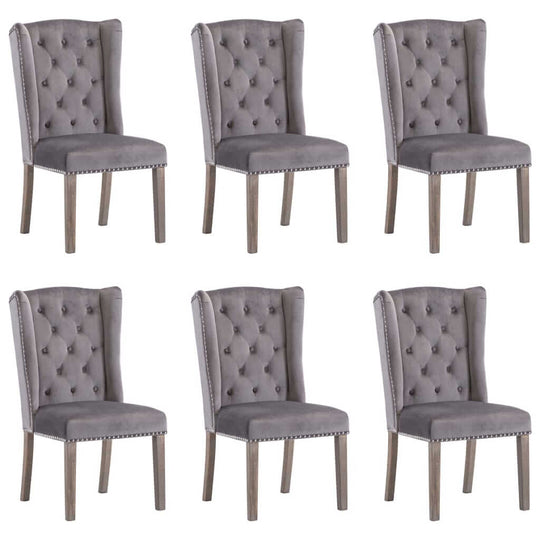Dining Chairs  pcs  Velvet set of six grey velvet upholstered chairs with button detail and metal rivets