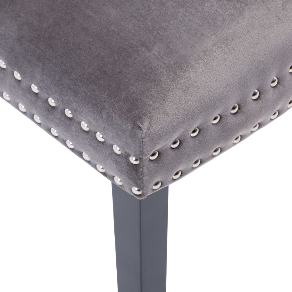 Dining Chairs 6 pcs  Velvet close-up showing soft velvet with metal rivets and sturdy rubberwood leg.