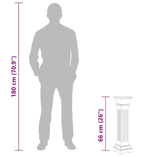 Size comparison of Classic Square Pillar Plant Stand 17x17x66 cm MDF with a 180 cm human silhouette