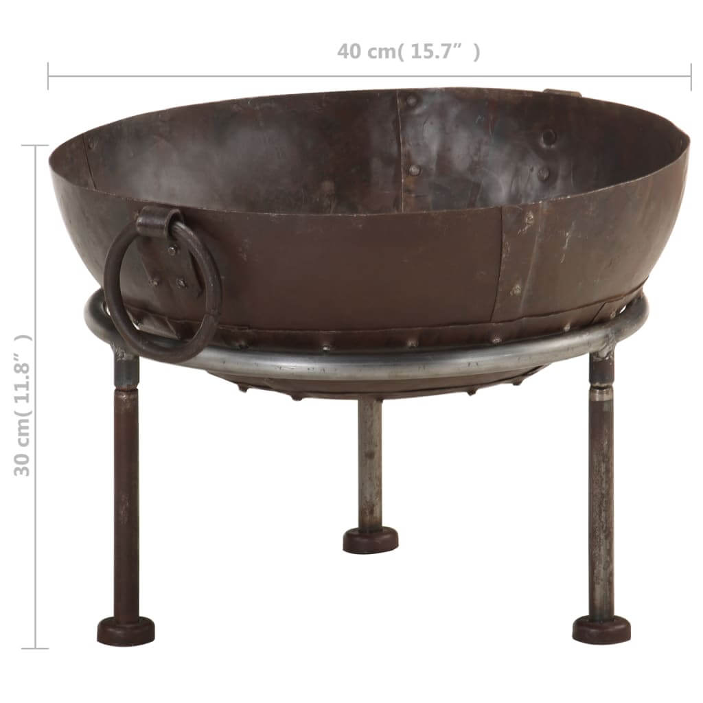 Rustic Fire Pit – Durable Iron Outdoor Heater with rusty look, deep bowl design, and side rings for garden or patio use.
