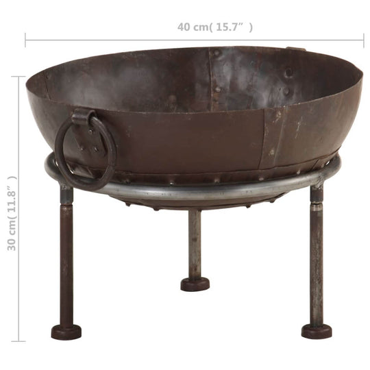 Rustic Fire Pit – Durable Iron Outdoor Heater with rusty look, deep bowl design, and side rings for garden or patio use.