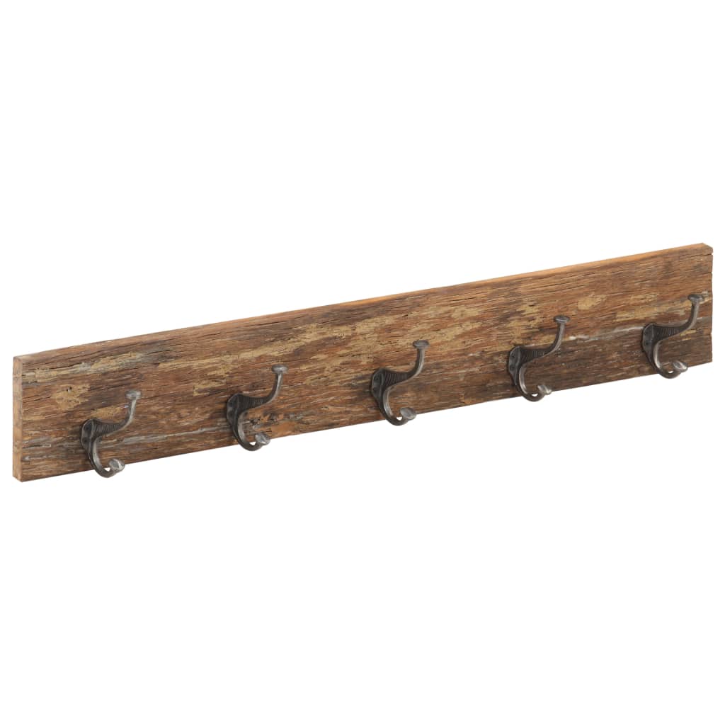 Hall Hanger with 5 Hooks 100x2.5x15 cm Solid Reclaimed Wood featuring decorative antlers and rustic finish, made from recycled materials.